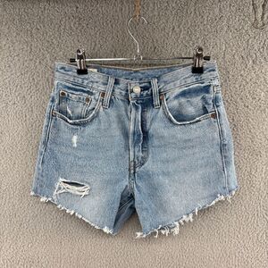Levi 501 Distressed Denim Shorts High Waisted Sz 25 light blue